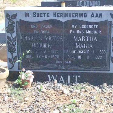WAIT Charles Victor Requier 1883-1978 &amp; Martha Maria DE JAGER 1893-1972