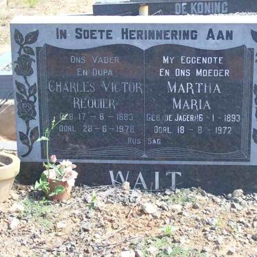 WAIT Charles Victor Requier 1883-1978 &amp; Martha Maria DE JAGER 1893-1972