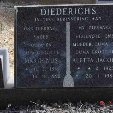 DIEDERICHS Marthinus 1918-1992 &amp; Aletta Jacoba 1925-1988