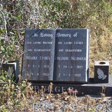 BURGER Freddie Norman 1922-1992 &amp; Maria Lydia 1931-1993
