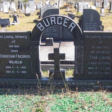 BURGER Christian Friedrich Wilhelm 1925-1993 &amp; Erna Louisa PUTZIER 1929-1974