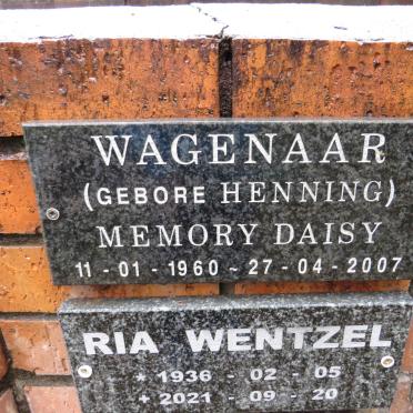 WAGENAAR Memory Daisy nee HENNING 1960-2007