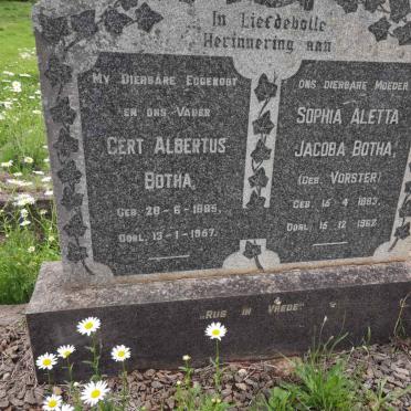BOTHA Gert Albertus 1885-1957 &amp; Sophia Aletta Jacoba VORSTER 1883-1962