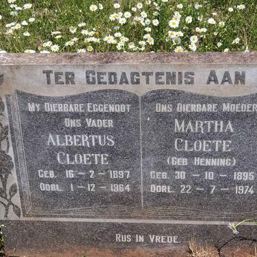 CLOETE Albertus 1897-1964 &amp; Martha HENNING 1895-1974