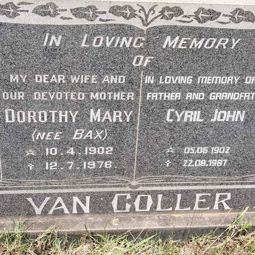 COLLER Cyril John, van 1902-1987 &amp; Dorothy Mary BAX 1902-1976