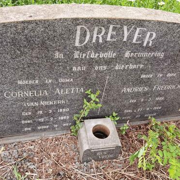DREYER Andries Fredrick 1886-1966 &amp; Cornelia Aletta VAN NIEKERK 1890-1965