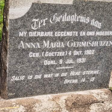 GERMISHUIZEN Anna Maria nee COETZEE 1902-1931