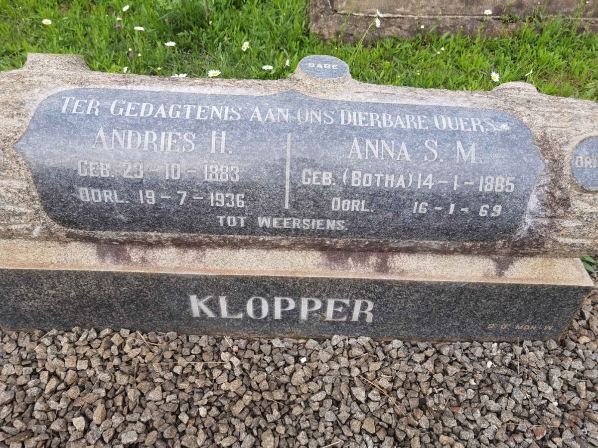 KLOPPER Andries H. 1883-1936 &amp; Anna S.M. BOTHA 1885-1969