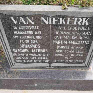 NIEKERK Johannes Hendrik Jacobus, van 1928-1997 &amp; Martha Magdalena KRUGER 1932-2008