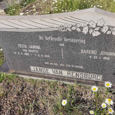 RENSBURG Barend Johannes, Janse van 1898- &amp; Kezia Jamina SCHUTTE 1898-1970
