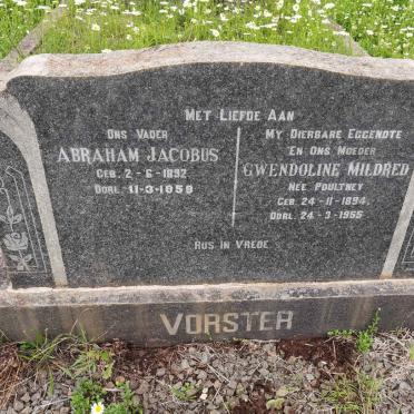 VORSTER Abraham Jacobus 1892-1959 &amp; Gwendoline Mildred POULTNEY 1894-1955