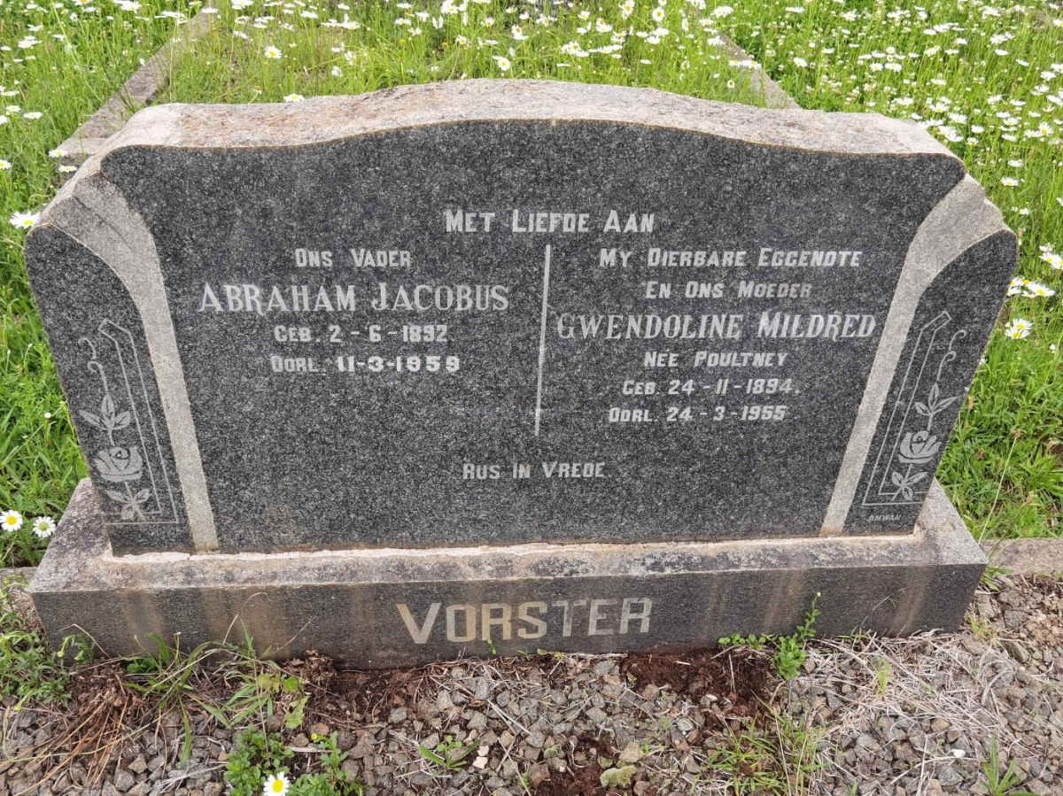 VORSTER Abraham Jacobus 1892-1959 &amp; Gwendoline Mildred POULTNEY 1894-1955