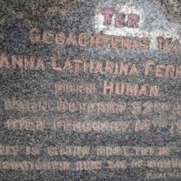 FERRIERA Anna Catharina nee HUMAN 1840-1910