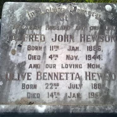 HEWSON Alfred John 1886-1944 &amp; Olive Bennetta 1887-1951