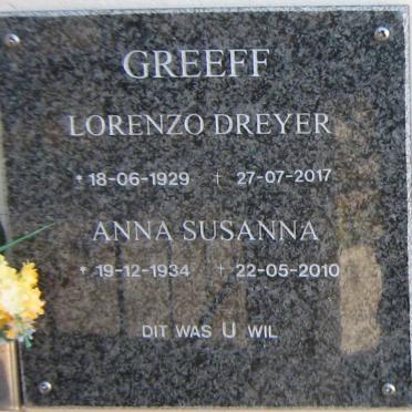 GREEFF Lorenzo Dreyer 1929-2017 &amp; Anna Susanna 1934-2010