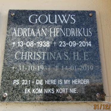 GOUWS Adriaan Hendrikus 1938-2014 &amp; Christina S.H.E. 1937-2019