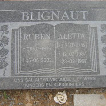 BLIGNAUT Ruben 1936-2002 &amp; Aletta KLEINHANS 1937-1997