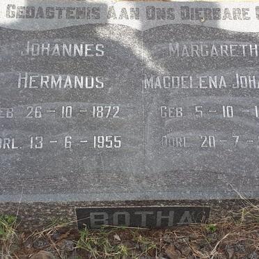 BOTHA Johannes Hermanus 1872-1955 &amp; Margaretha Magdelena Johanna 1874-1957