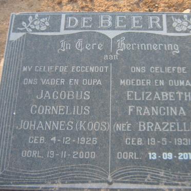 BEER Jacobus Cornelius Johannes, de 1926-2000 &amp; Elizabeth Francina BRAZELLE 1931-2017