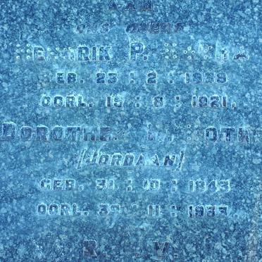 BOTHA Hendrik P. 1839-1921 &amp; Dorothea M. JORDAAN 1843-1933
