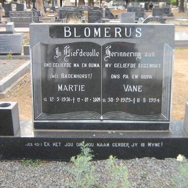 BLOMERUS Vane 1925-1994 &amp; Martie BADENHORST 1931-2005