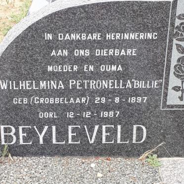 BEYLEVELD Wilhelmina Petronella nee GROBBELAAR 1897-1987
