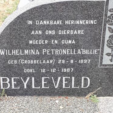 BEYLEVELD Wilhelmina Petronella nee GROBBELAAR 1897-1987
