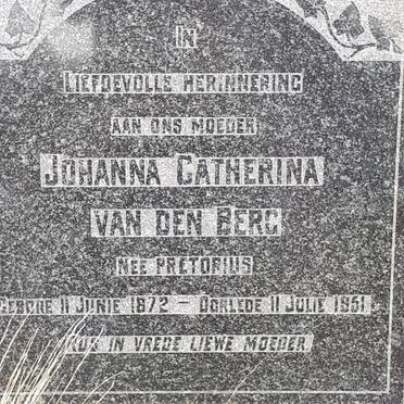 BERG Johanna Catherina, van den nee PRETORIUS 1872-1951