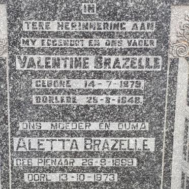 BRAZELLE Valentine 1879-1948 &amp; Aletta PIENAAR 1899-1973