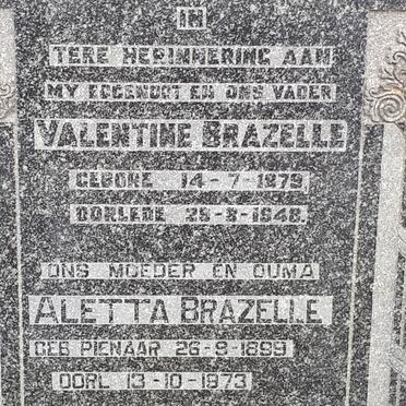 BRAZELLE Valentine 1879-1948 &amp; Aletta PIENAAR 1899-1973
