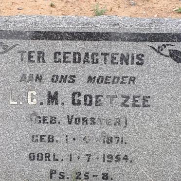 COETZEE L.C.M. nee VORSTER 1871-1954