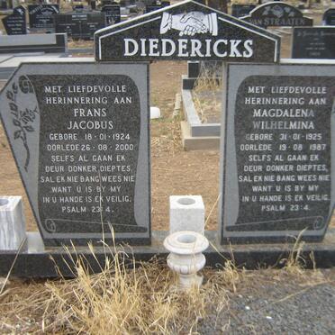 DIEDERICKS Frans Jacobus 1924-2000 &amp; Magdalena Wilhelmina 1925-1987