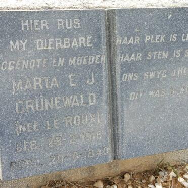 GRÜNEWALD Marta E.J. nee LE ROUX 1918-1940