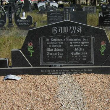 GOUWS Marthinus Gerhardus 1932-2012 &amp; Aletta Catherina 1934-1999