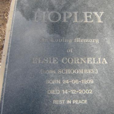 HOPLEY Elsie Cornelia nee SCHOOMBEE 1909-2002
