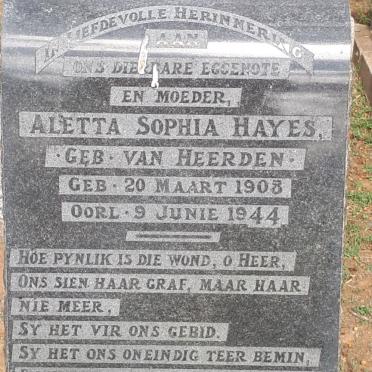 HAYES Aletta Sophia nee VAN HEERDEN 1908-1944