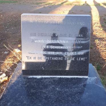HAY Anna Susanna nee SCHOOMBEE 1898-1991