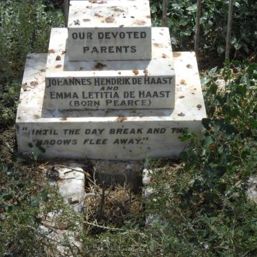 HAAST Johannes Hendrik, de &amp; Emma Letitia PEARCE