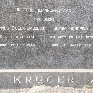 KRUGER Johannes Gideon Jacobus 1873-1944 &amp; Sophia Hendrina BUYS 1879-1972