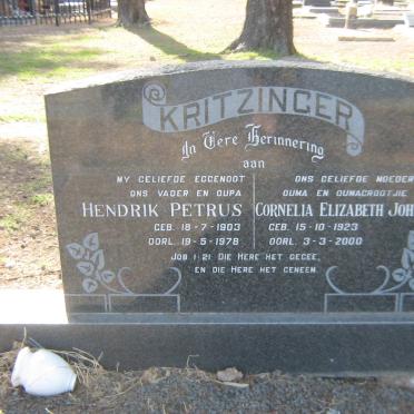 KRITZINGER Hendrik Petrus 1903-1978 &amp; Cornelia Elizabeth Johanna 1923-2000
