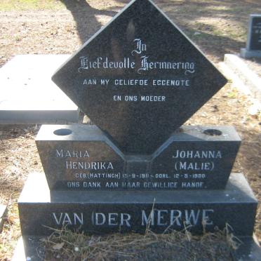 MERWE Maria Johanna Hendrika, van der nee HATTINGH 1911-1980