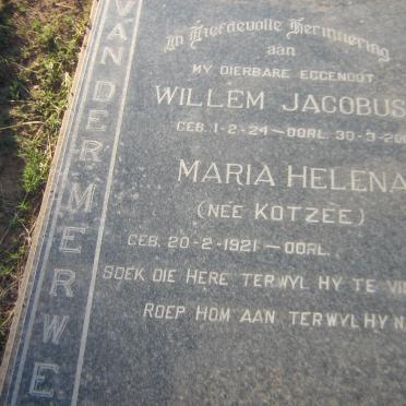 MERWE Willem Jacobus, van der 1924-2002 &amp; Maria Helena KOTZEE 1921-