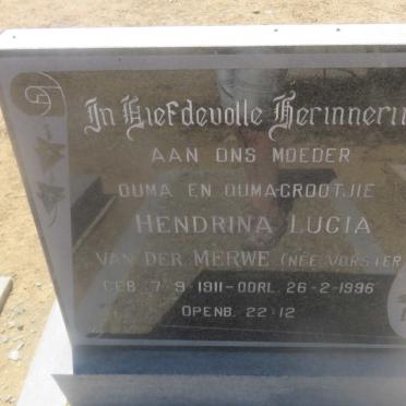 MERWE Hendrina Lucia, van der nee VORSTER 1911-1996