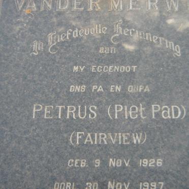 MERWE Petrus, van der 1926-1997 &amp; Irene 1928-2011