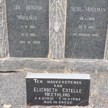 MOOLMAN Jan Hendrik 1902-1962 &amp; Susie 1909-1951 :: NEETHLING Elizabeth Estelle 1931-1994