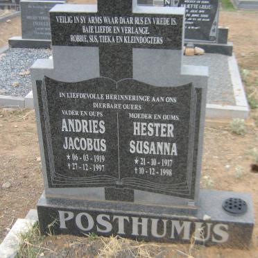 POSTHUMUS Andries Jacobus 1919-1997 &amp; Hester Susanna 1917-1998