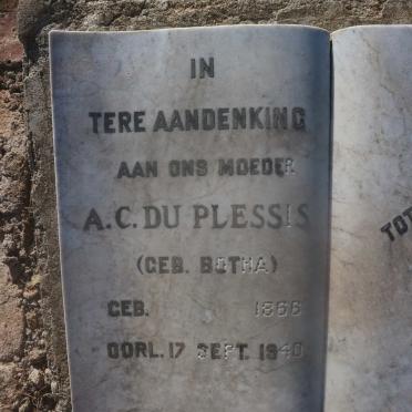 PLESSIS A.C., du nee BOTHA 1866-1940