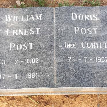 POST William Ernest 1902-1985 &amp; Doris CUBITT 1902-