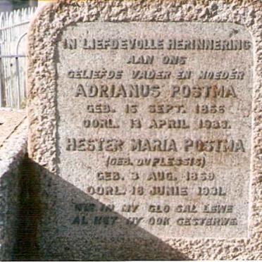 POSTMA Adrianus 1855-1933 &amp; Hester Maria DU PLESSIS 1859-1931