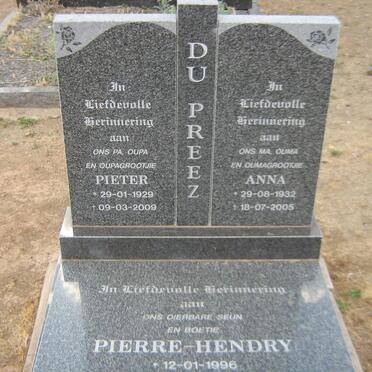 PREEZ Pieter, du 1929-2009 &amp; Anna 1932-2005 :: DU PREEZ Pierre-Hendry 1996-2009